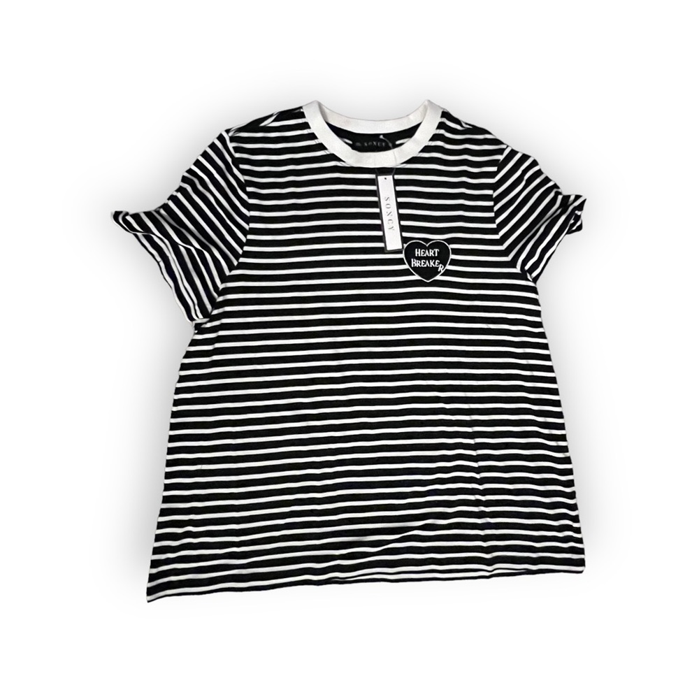 SONCY Black and White Stripe Heart Breaker Tee NWT
